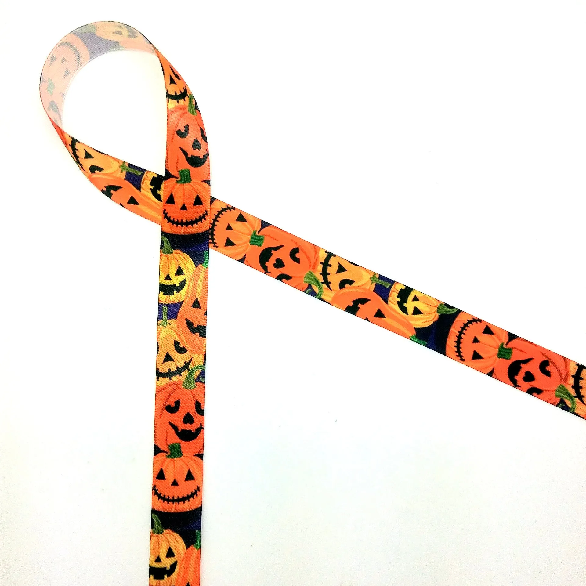 Jack O' Lantern Ribbon, on 5/8" and  7/8" White Single Face Satin