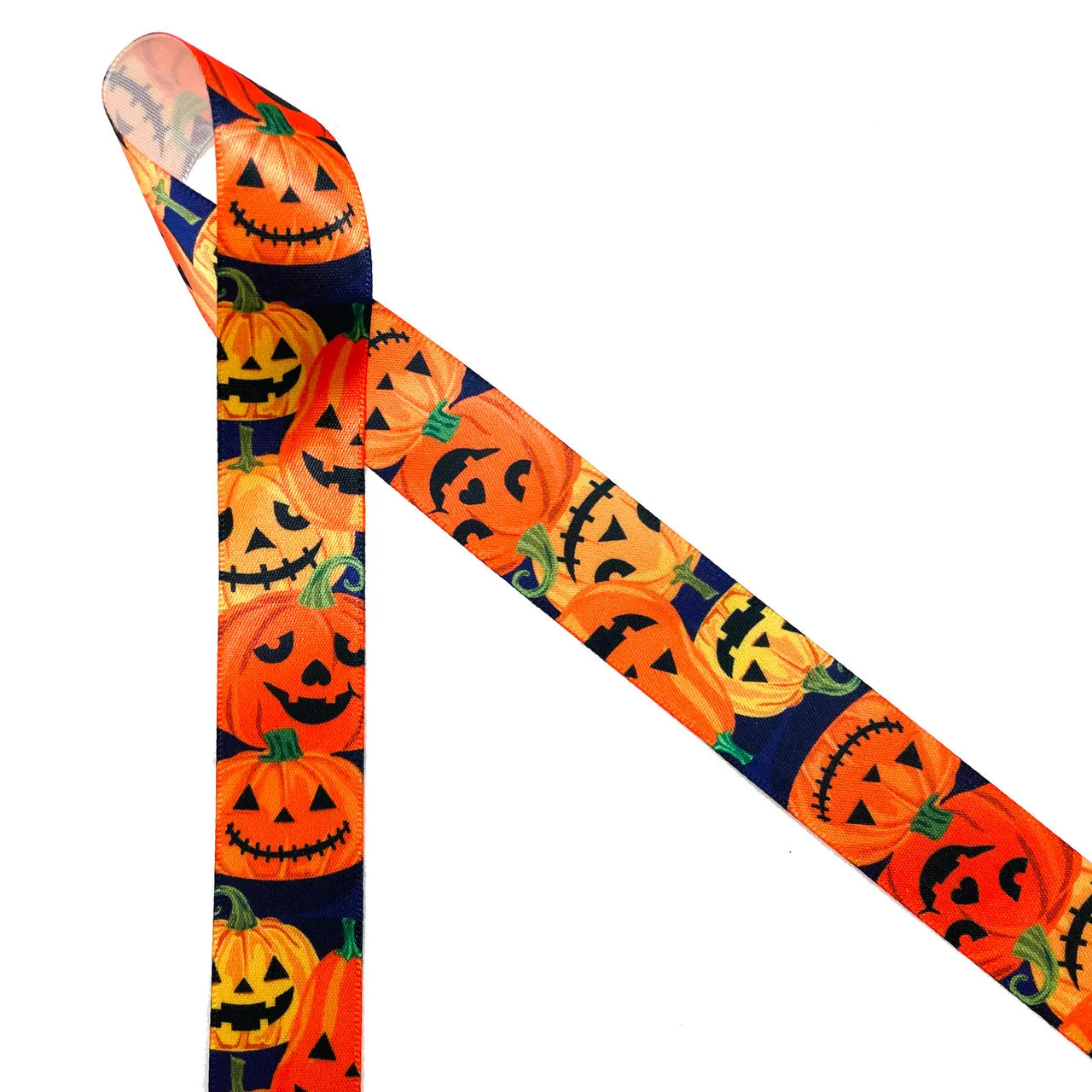 Jack O' Lantern Ribbon, on 5/8" and  7/8" White Single Face Satin