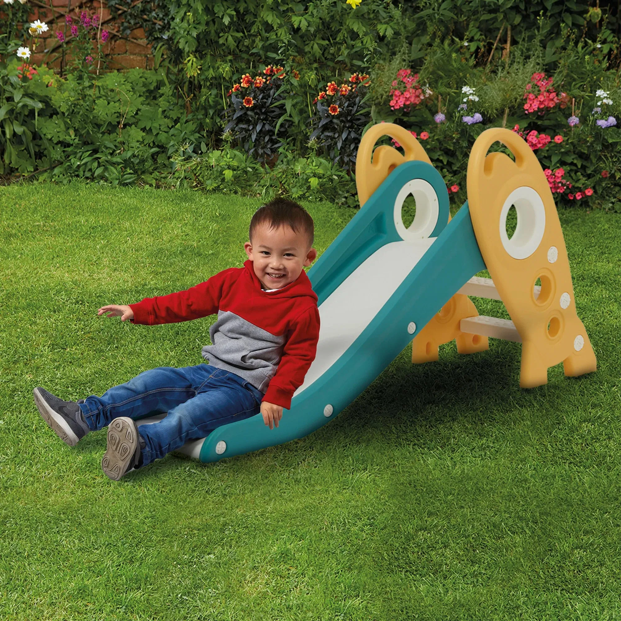 Kids Foldable Rocket Slide - Green & Gold