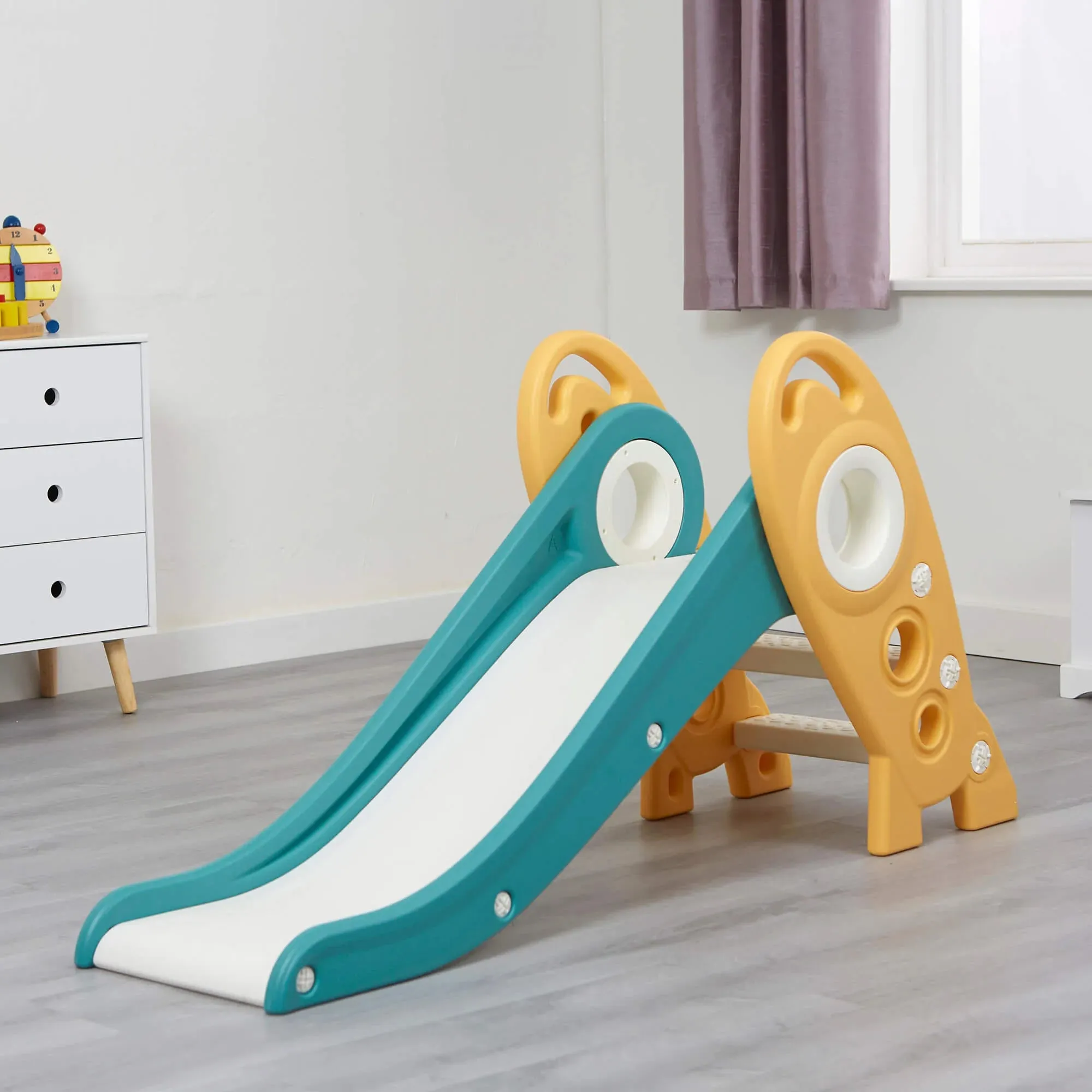 Kids Foldable Rocket Slide - Green & Gold