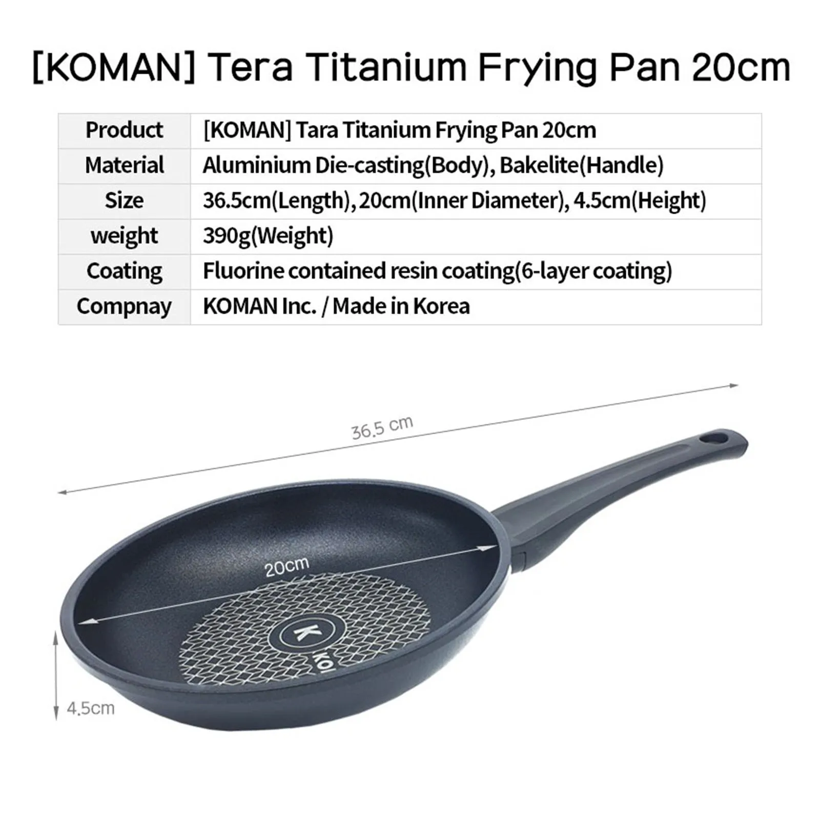 KOMAN 20cm Titanium Coating Frying Pan Non-Stick