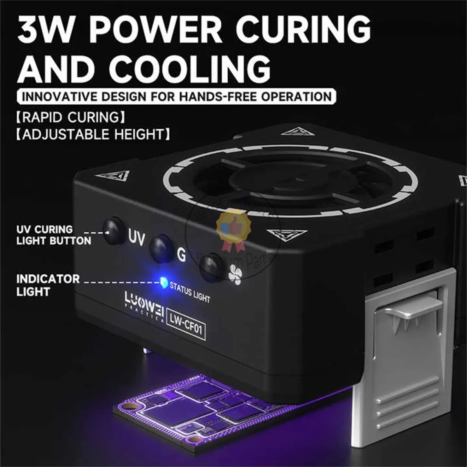 Luowei LW-CF01 3-in-1 Microscope Cooler / Smoke Exhaust Fan / UV Curing Lamp With Dust Lamp Beads for Motherboard PCB Repair