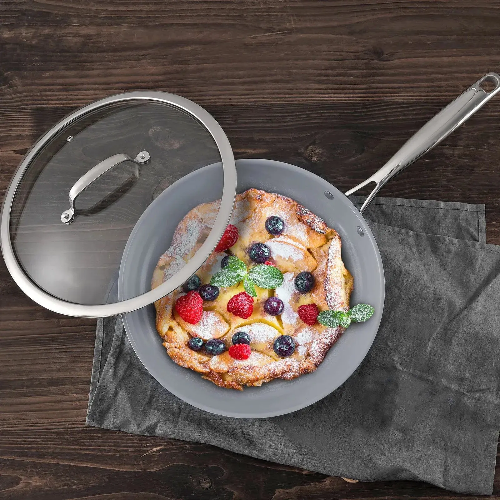 MasterPro Frying Pan With Glass Lid Ceramic Coated Non-Stick 30cm