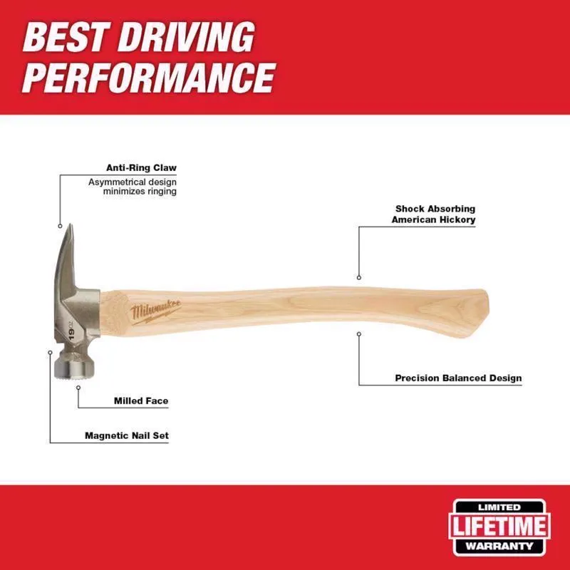 Milwaukee 19 oz Milled Face Framing Hammer 16 in. Hickory Handle