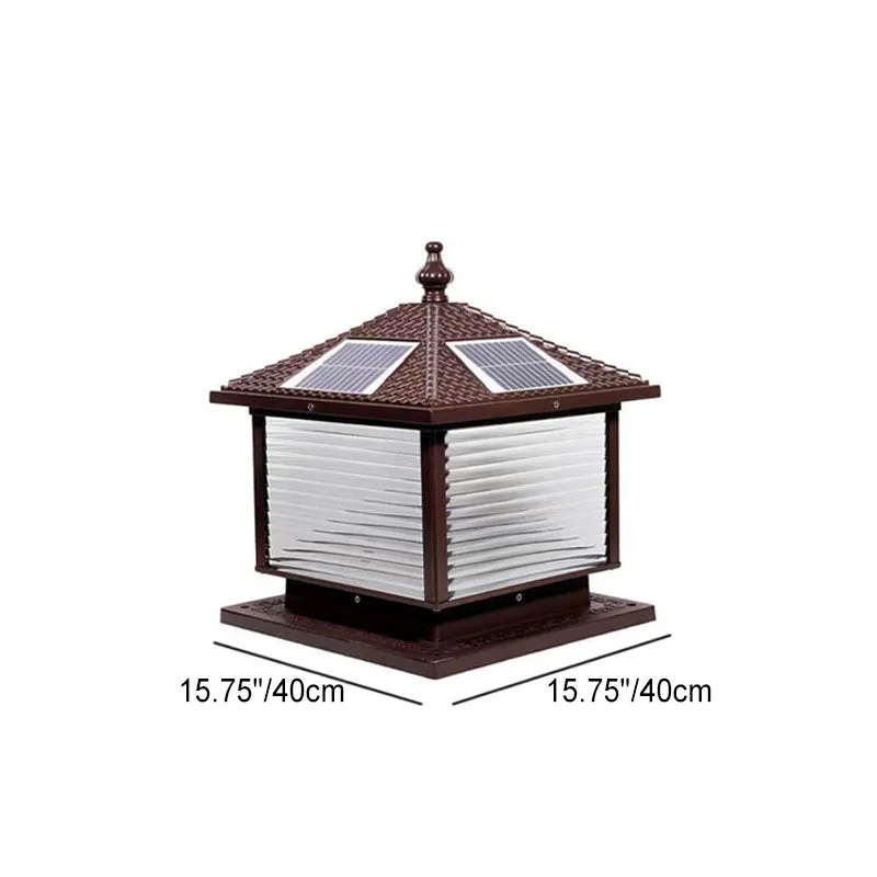 Modern Retro Square Die-Cast Aluminum Glass Solar Outdoor Garden Landscape Column Head Light