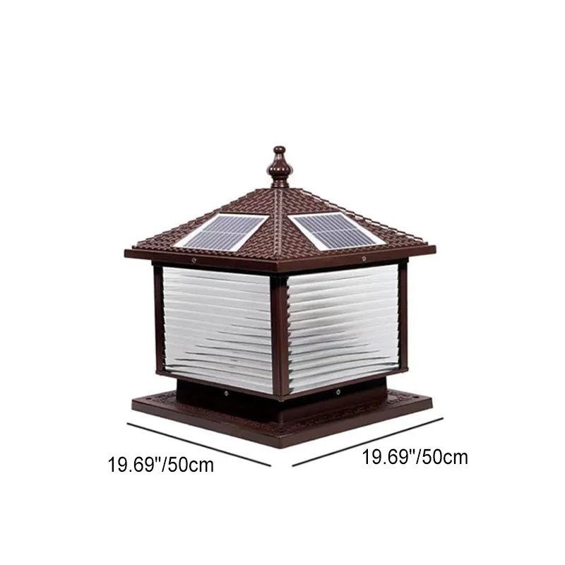 Modern Retro Square Die-Cast Aluminum Glass Solar Outdoor Garden Landscape Column Head Light