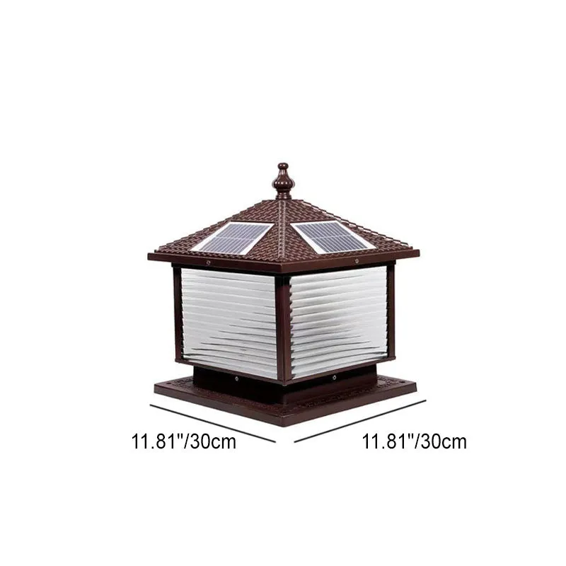 Modern Retro Square Die-Cast Aluminum Glass Solar Outdoor Garden Landscape Column Head Light