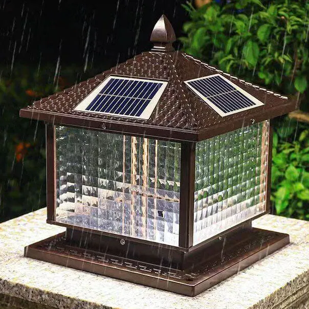 Modern Retro Square Die-Cast Aluminum Glass Solar Outdoor Garden Landscape Column Head Light