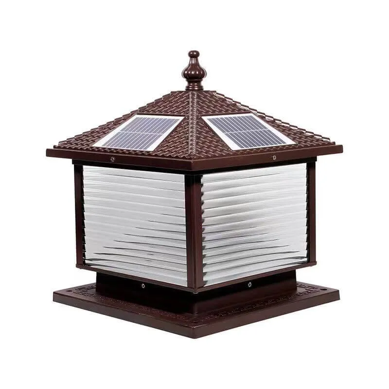 Modern Retro Square Die-Cast Aluminum Glass Solar Outdoor Garden Landscape Column Head Light