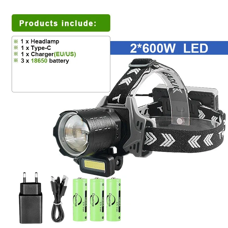 Newest Long Shot LED Headlamp 60W Powerful Head Flashlight 8000LM Yellow Light Headlight Rechargeable Head Lamp Fishing Lantern