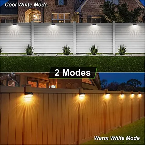 NIORSUN Solar Fence Lights Warm White and Cool White, 8 Pack Solar Decorative Lights IP65 Waterproof Solar Outdoor Light for Deck Solar Wall Light for Fence, Step, Yard, Patio, Garden