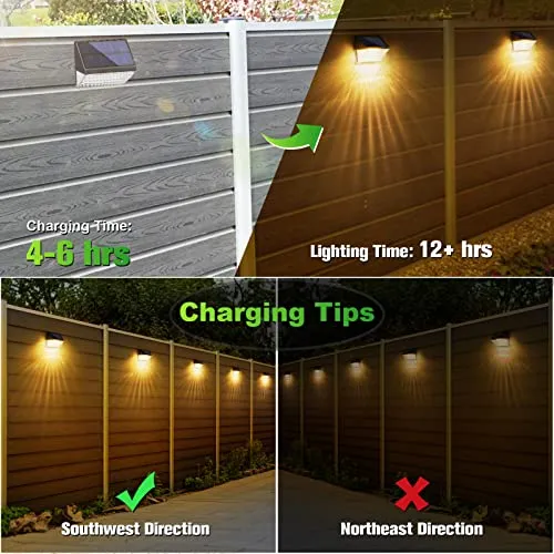 NIORSUN Solar Fence Lights Warm White and Cool White, 8 Pack Solar Decorative Lights IP65 Waterproof Solar Outdoor Light for Deck Solar Wall Light for Fence, Step, Yard, Patio, Garden