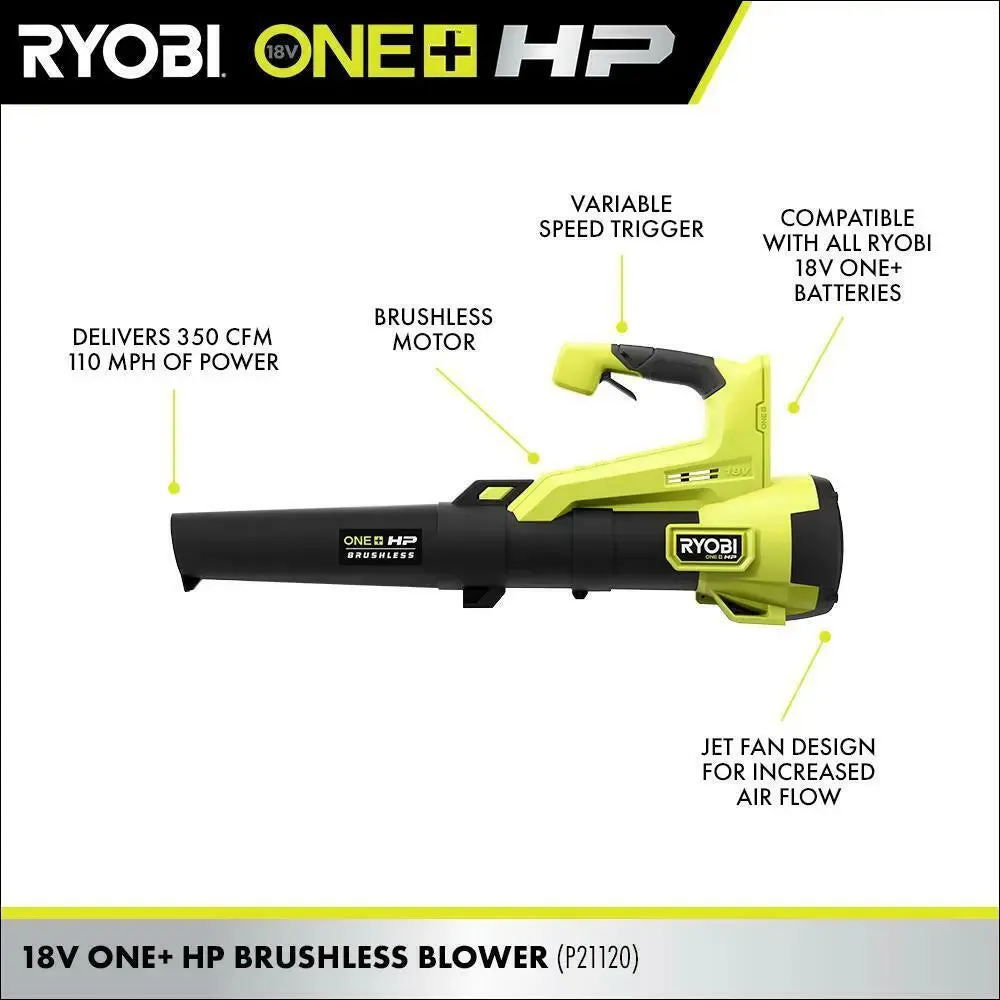 Open Box -  RYOBI 110 MPH 350 CFM ONE  HP 18-Volt Brushless Lithium-Ion Cordless Variable-Speed Jet Fan Blower (Tool-Only)