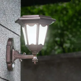 Outdoor Solar Hexagonal Lantern Human Sensor LED Waterproof Wall Sconce Lamp