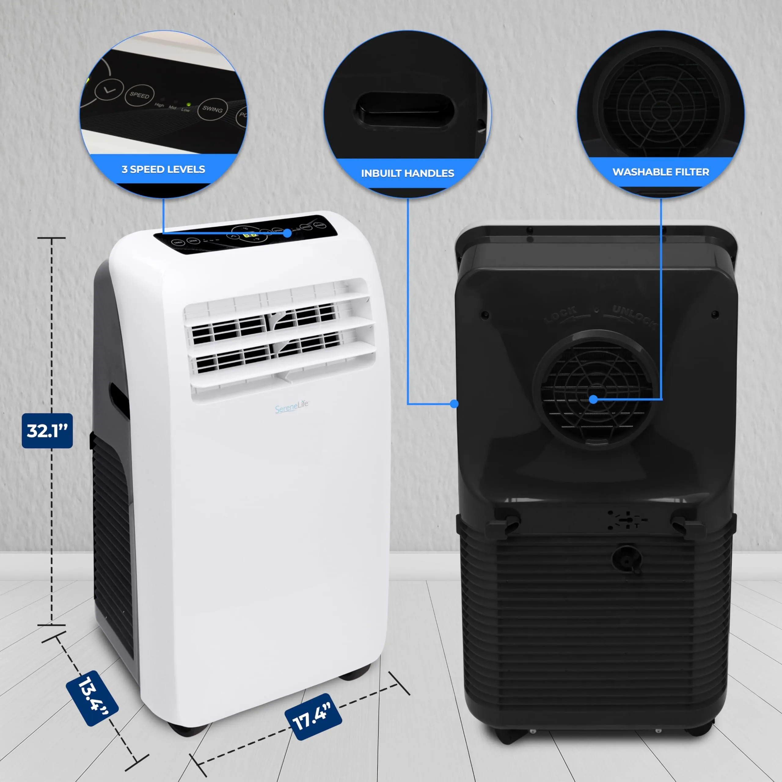 Portable Air Conditioner Compact Home AC Cooling Unit With Built-In Dehumidifier & Fan.