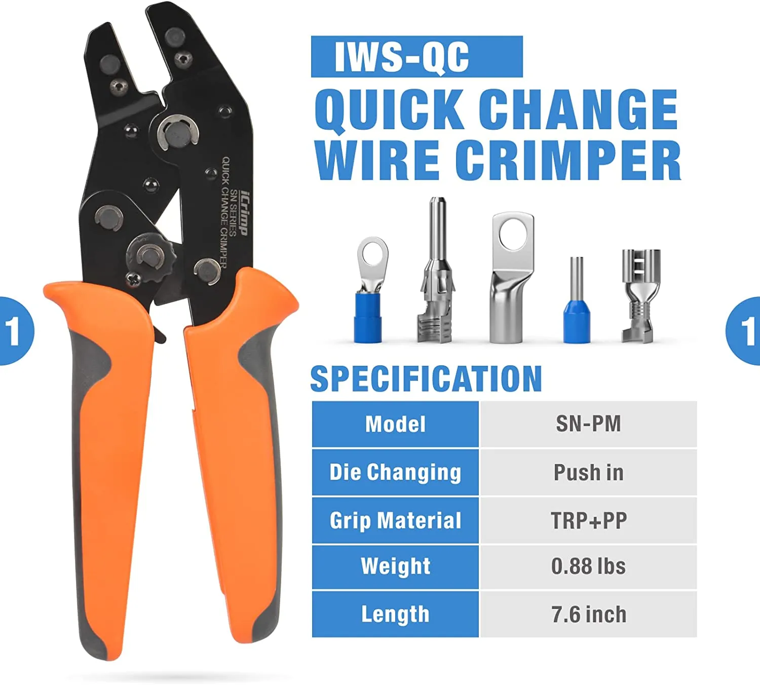 Quick Change Ratcheting Crimper Tool Kit for IWS4 Connector, Insulated & Non-insulated Terminal, Dupont Connector