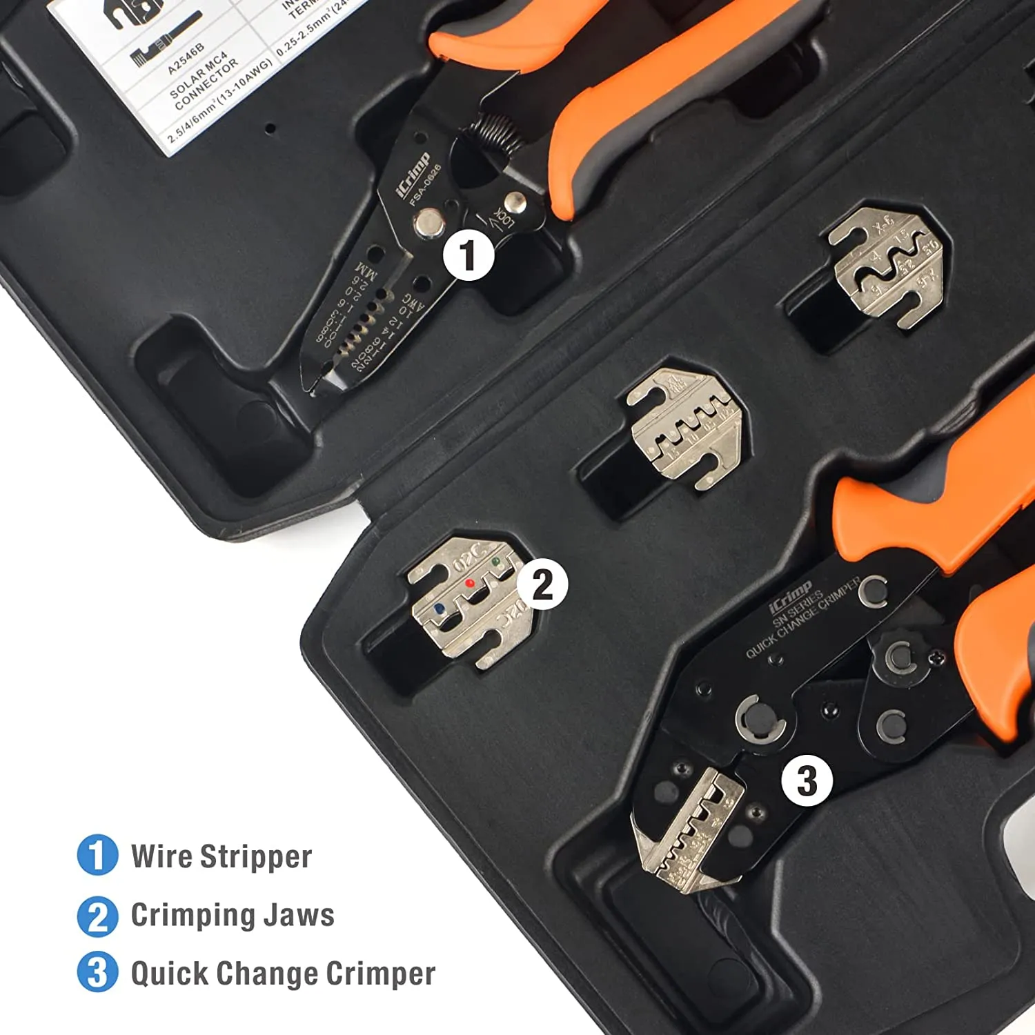 Quick Change Ratcheting Crimper Tool Kit for IWS4 Connector, Insulated & Non-insulated Terminal, Dupont Connector