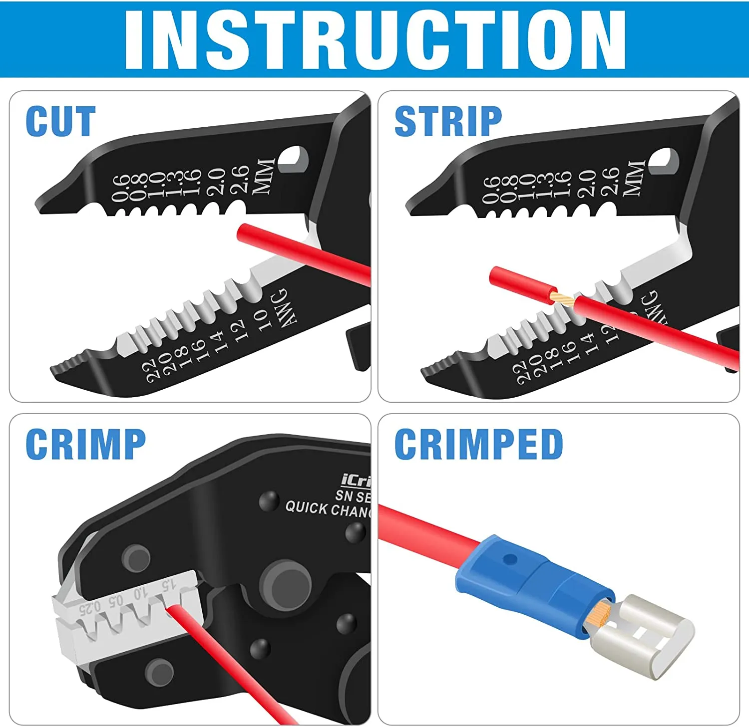 Quick Change Ratcheting Crimper Tool Kit for IWS4 Connector, Insulated & Non-insulated Terminal, Dupont Connector