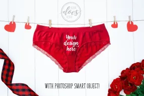 Red Panties Mockup with Hearts and Roses