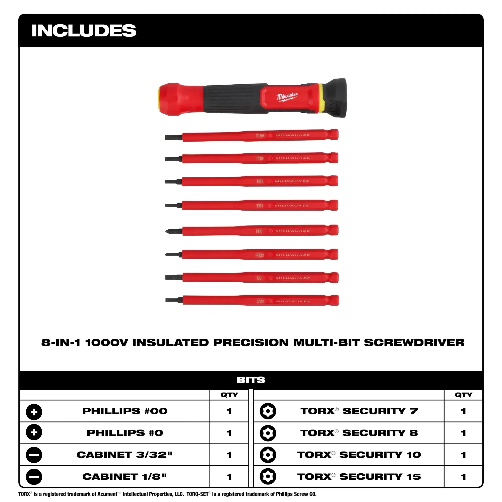 Screwdriver - Milwaukee 8-in-1 1000V Insulated Precision Multi-Bit Screwdriver, 48-22-2217