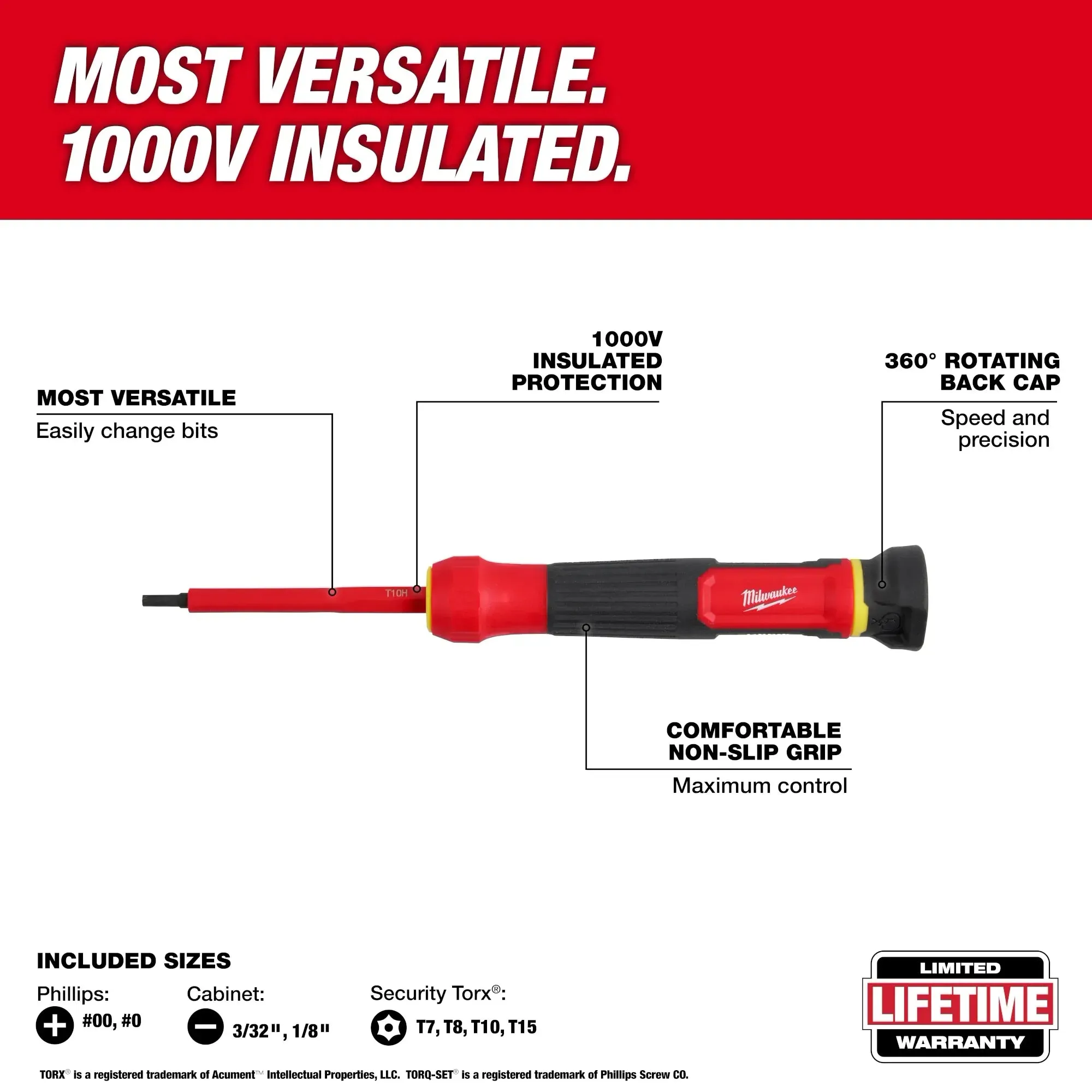 Screwdriver - Milwaukee 8-in-1 1000V Insulated Precision Multi-Bit Screwdriver, 48-22-2217