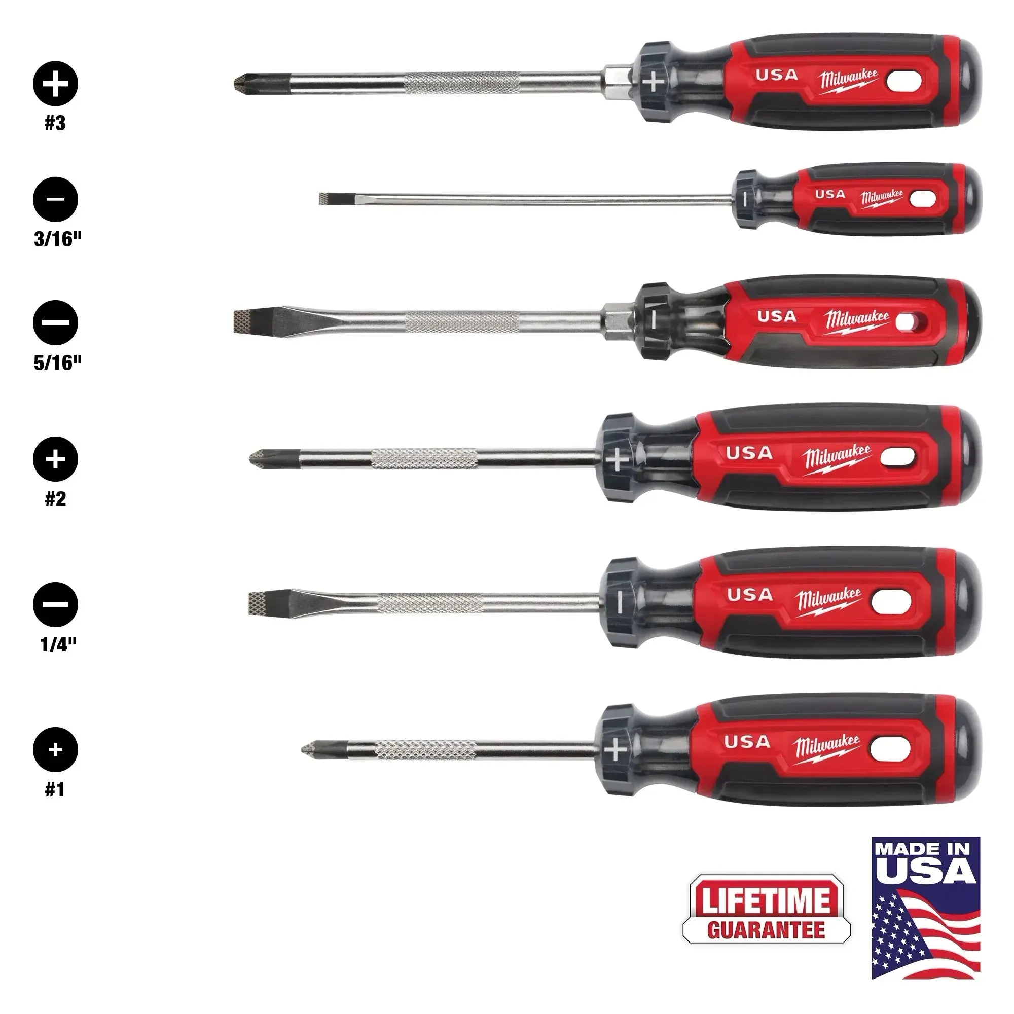 Screwdriver Set - Milwaukee Cushion Grip Screwdriver Set (USA), MT200-4 / MT200-6