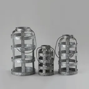 Set of 3 Galvanized Lanterns.