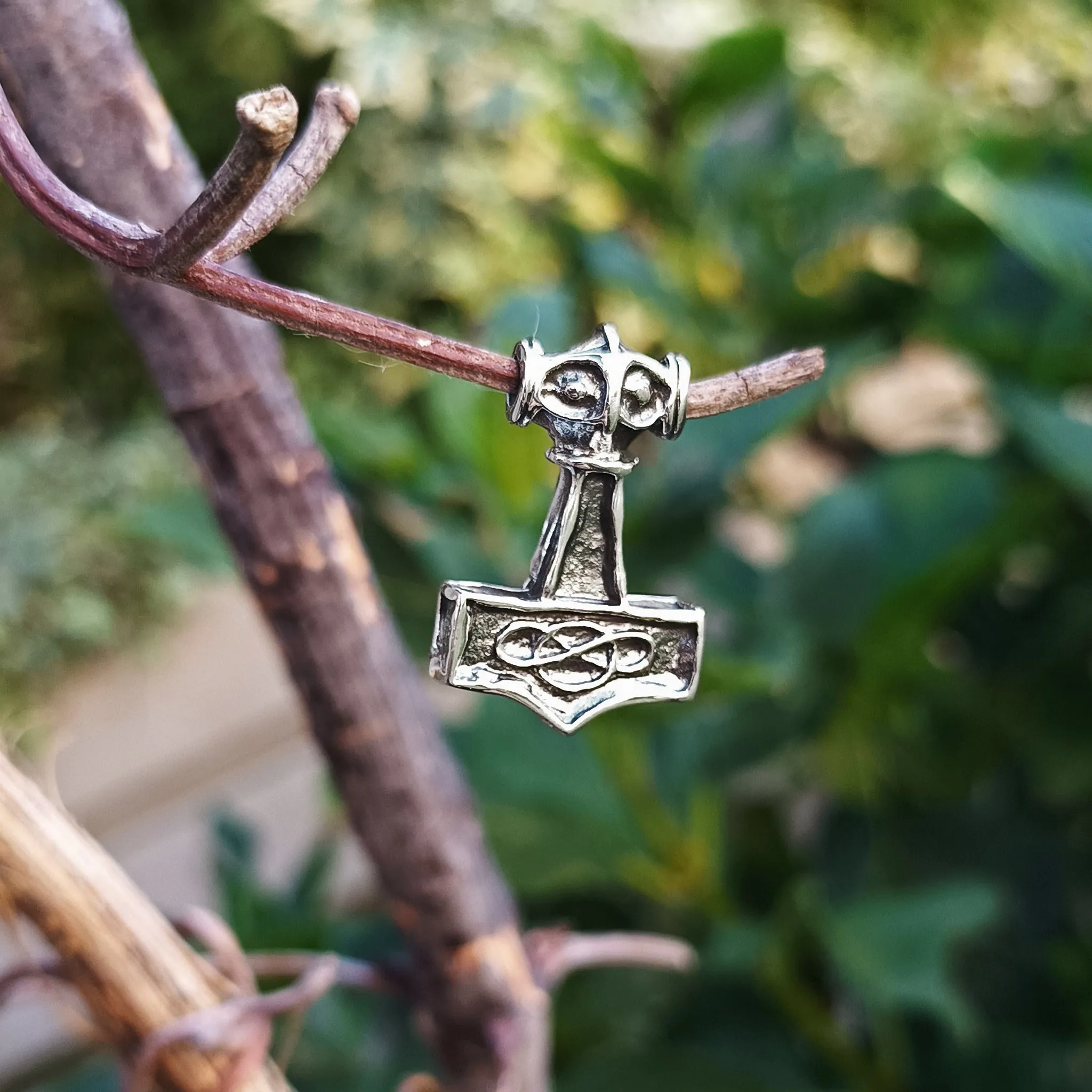 Small Silver Thunder Thors Hammer Pendant