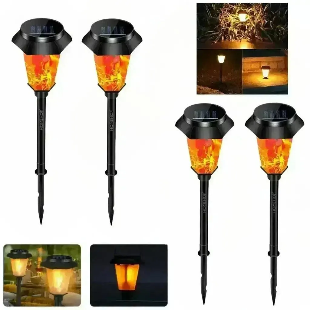 Solar LED Outdoor Lights Waterproof Portable Decoration Flame Light For Home, Garden, Patio, Yard (Warm, Pack of 4)