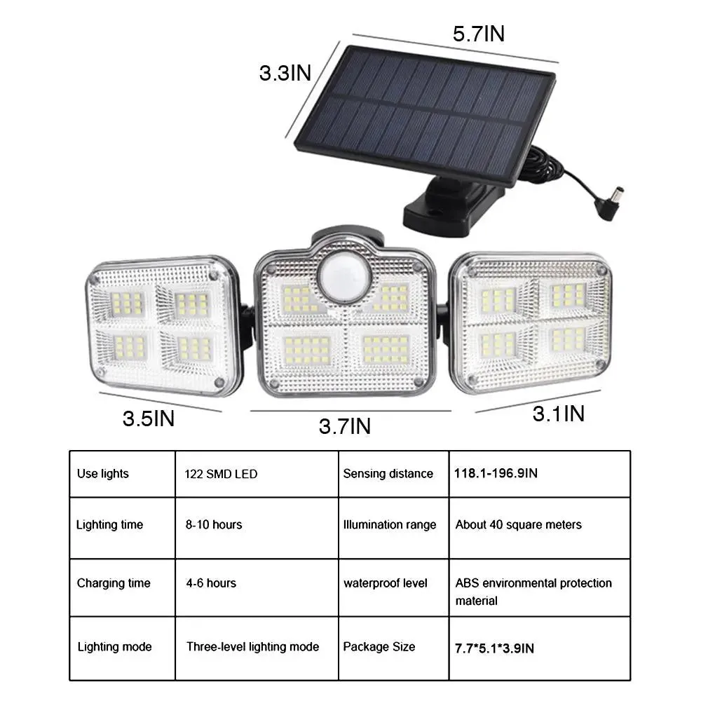 Solar Sensor Light 122 LED 3Head Outdoor Spotlight with 3 Modes-LED Spotlight