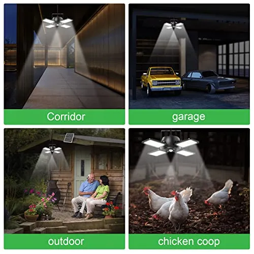 Solar Shed Light Indoor Outdoor 1200LM 144LED Pendant Light, Motion Sensor with Upgrade 5 Lighting Modes & Remote Control 4-Leaf 120°Adjustable Lights for Home Yard Garage