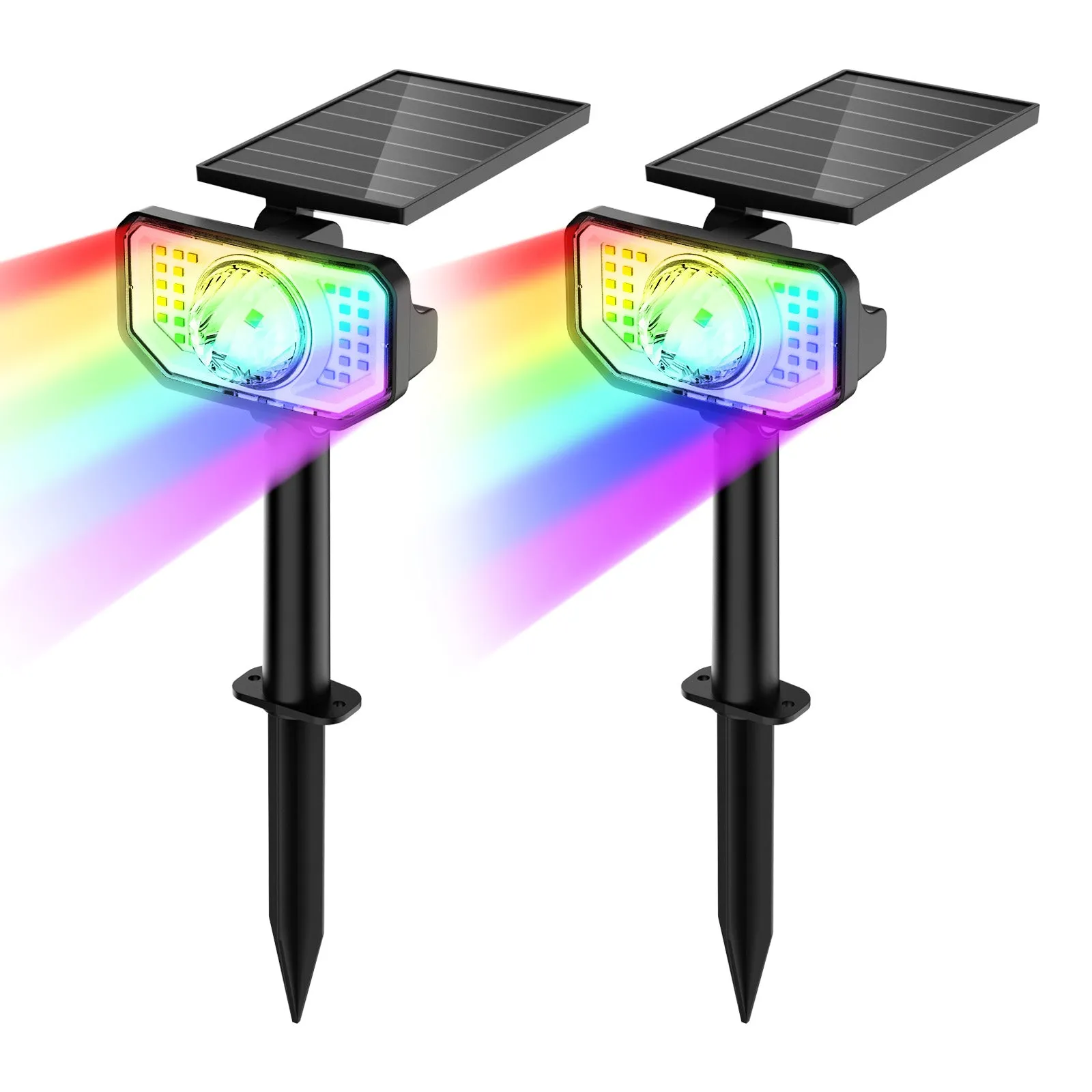 Solar Spotlights Outdoor,  2 Pack RGB Color Changing Landscape Path Lights, 26 LEDs Solar Powered Path Lights, IP65 Waterproof Outdoor Lights for Yard Garden Patio