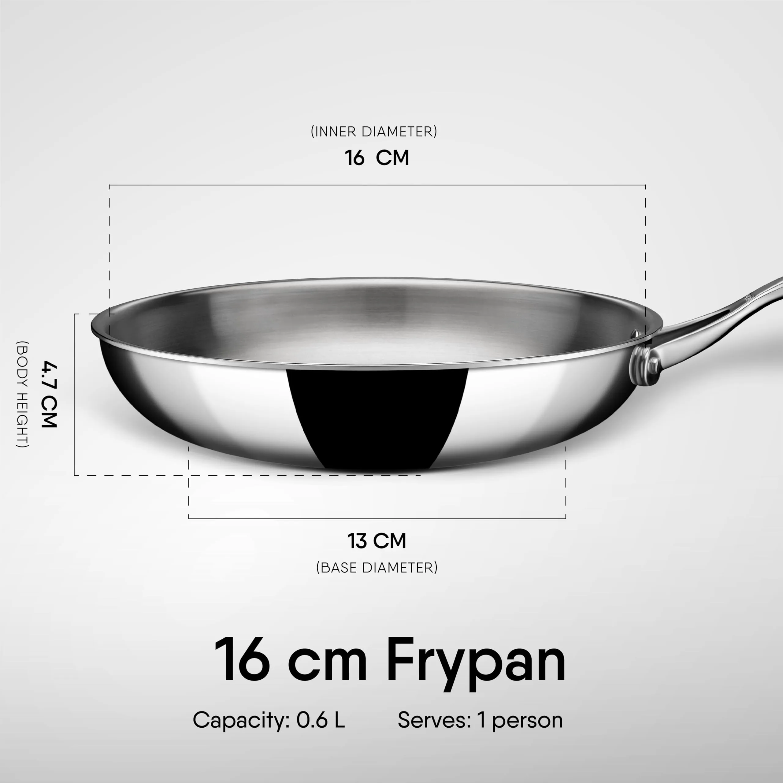 Stahl Artisan Triply Stainless Steel Fry Pan, Induction & Gas Stove Compatible Frying Pan, Omelette Pan, Egg Pan, 0.6 L, 16 cm