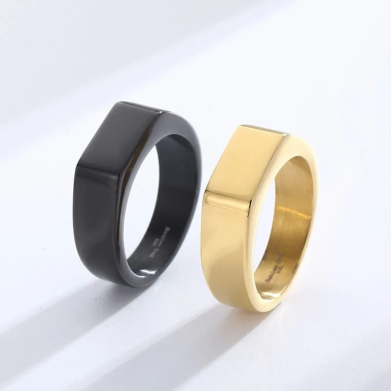 Stylish Personalized Stainless Steel Men's Ring with Vacuum Plating - Simple Rectangular Design