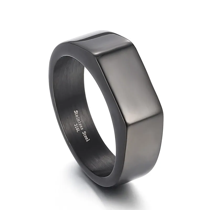 Stylish Personalized Stainless Steel Men's Ring with Vacuum Plating - Simple Rectangular Design