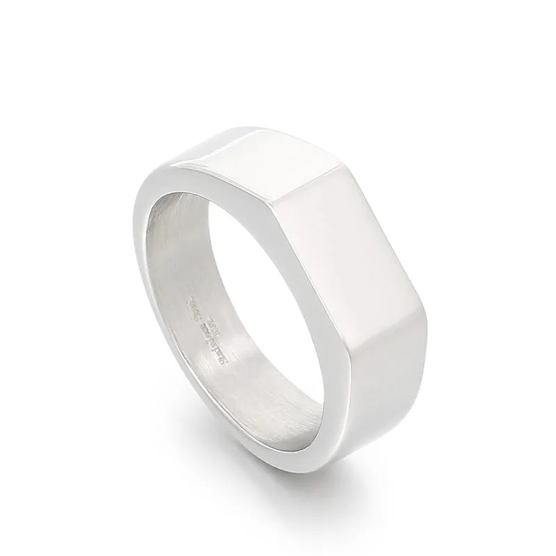 Stylish Personalized Stainless Steel Men's Ring with Vacuum Plating - Simple Rectangular Design