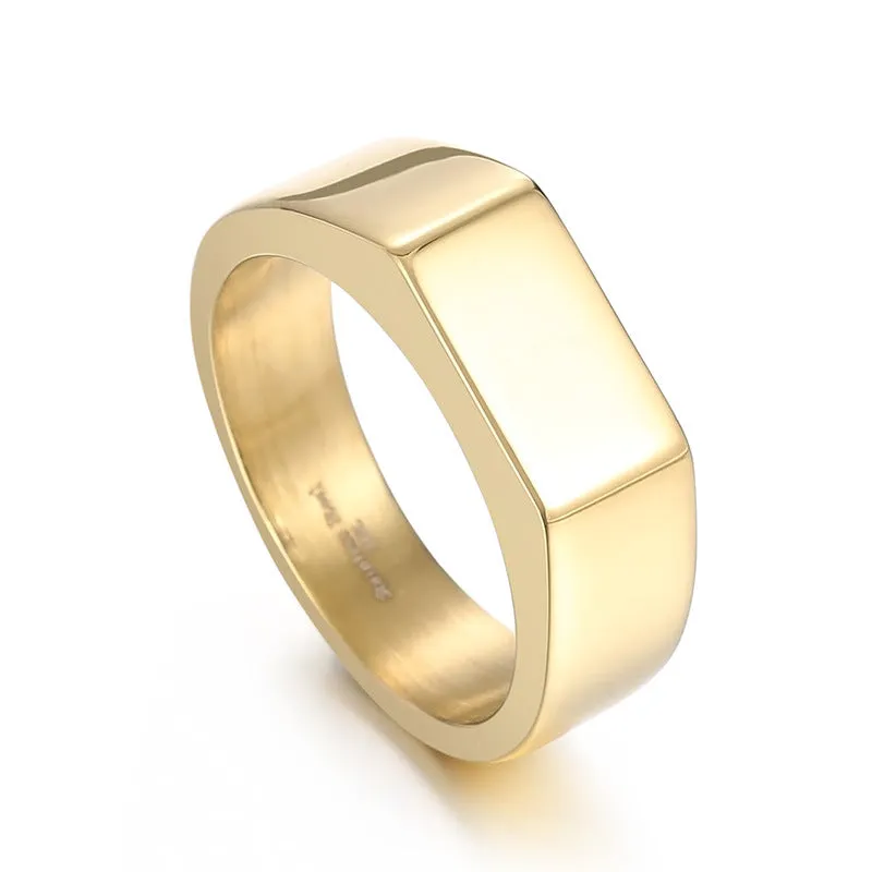 Stylish Personalized Stainless Steel Men's Ring with Vacuum Plating - Simple Rectangular Design