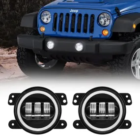 Suparee 4" Jeep LED Halo Fog Lights with DRL for 2007-2018 Wrangler JK JKU