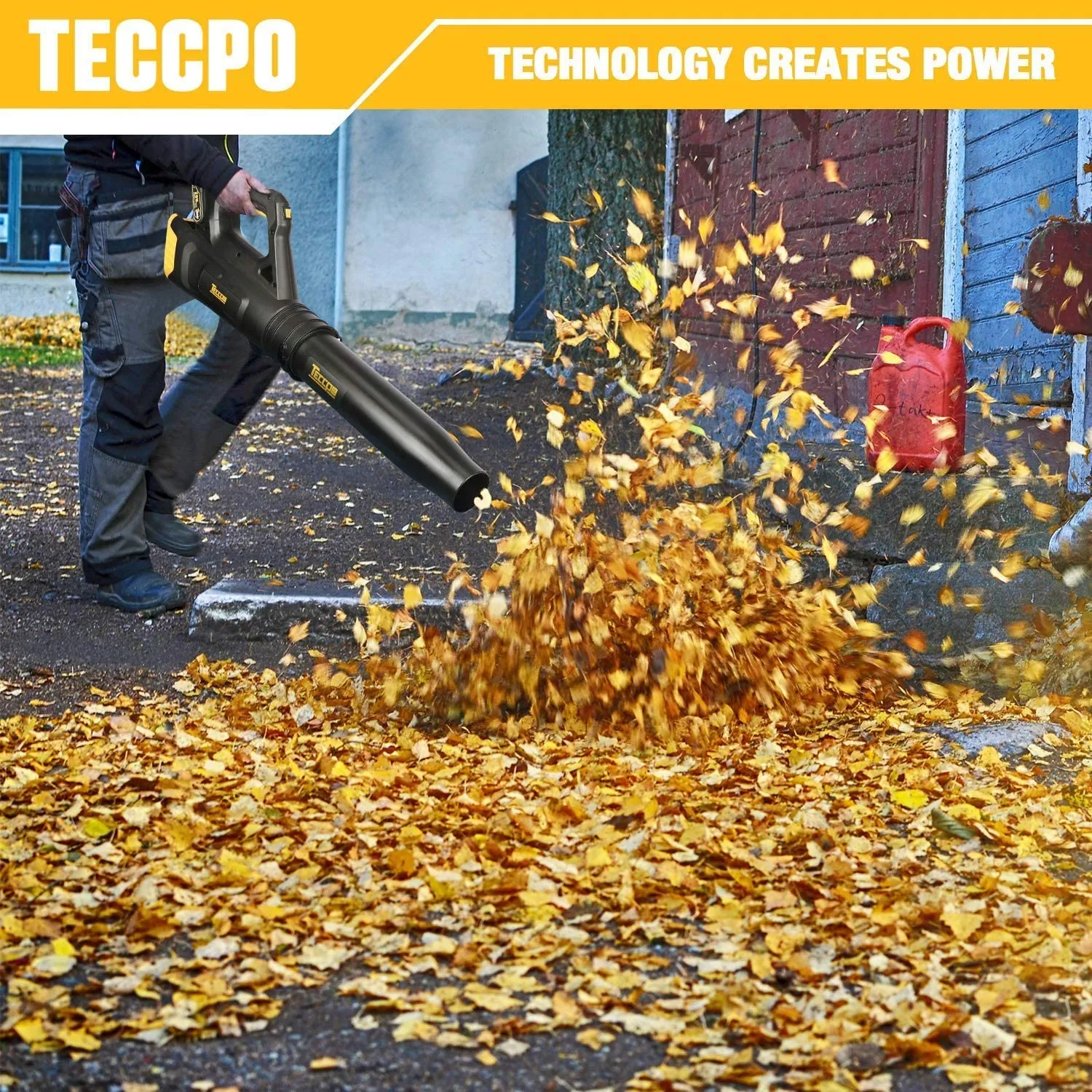 TECCPO Cordless Leaf Blower 20V, Turbine Fan, 85MPH 310CFM Air Volume, Dual Speed Adjustment, 2.0AH Lithium Battery- TDAB02G