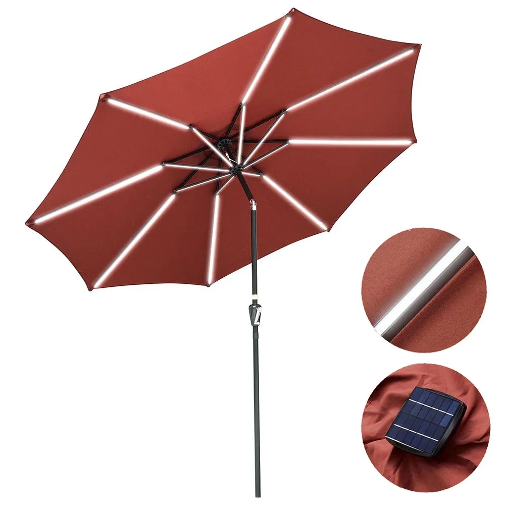 TheLAShop Patio Umbrella with Solar Lights Tilt Umbrella 10 ft 8-Rib