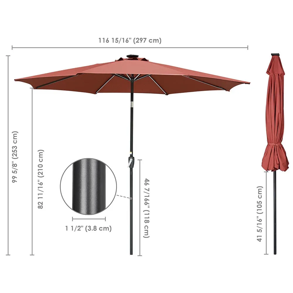 TheLAShop Patio Umbrella with Solar Lights Tilt Umbrella 10 ft 8-Rib