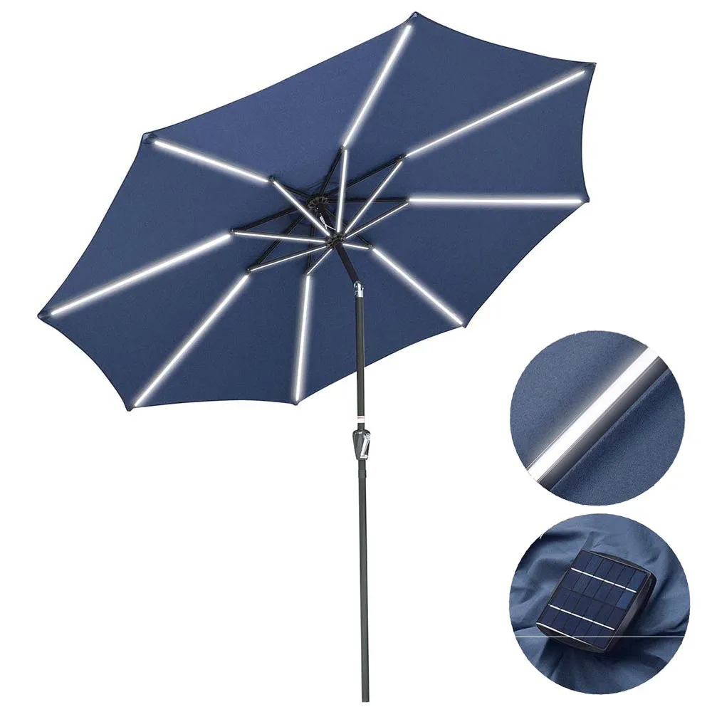 TheLAShop Patio Umbrella with Solar Lights Tilt Umbrella 10 ft 8-Rib