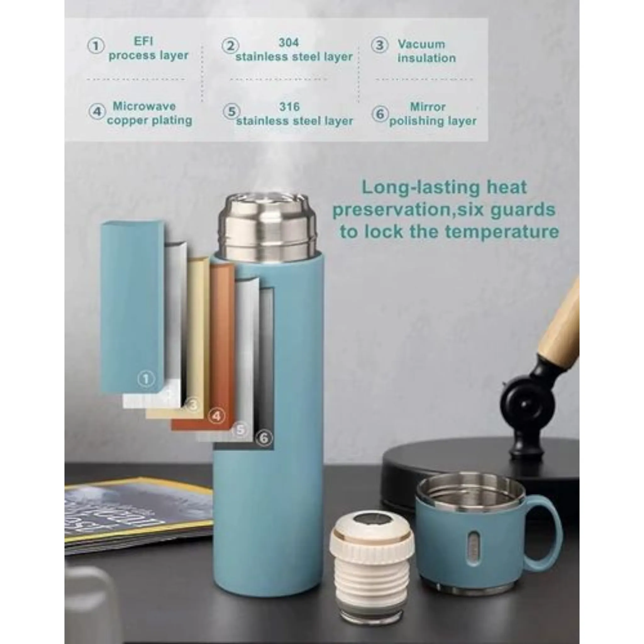 Thermos Travel Coffee Flask 500ml with 3 Cups Stainless Steel XBOT150