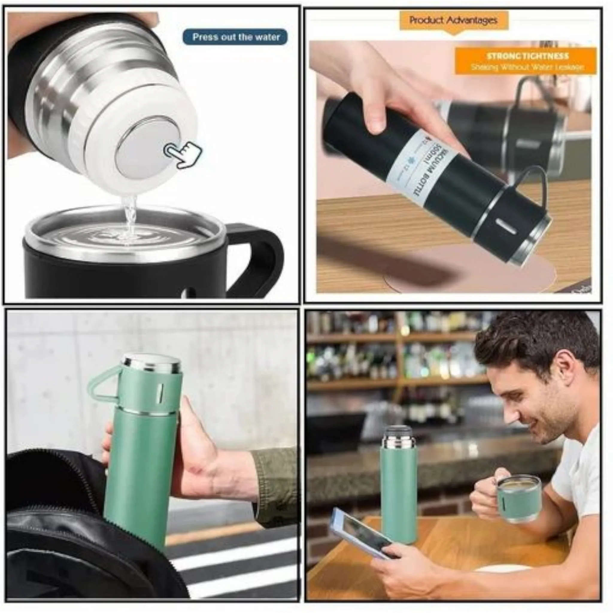 Thermos Travel Coffee Flask 500ml with 3 Cups Stainless Steel XBOT150