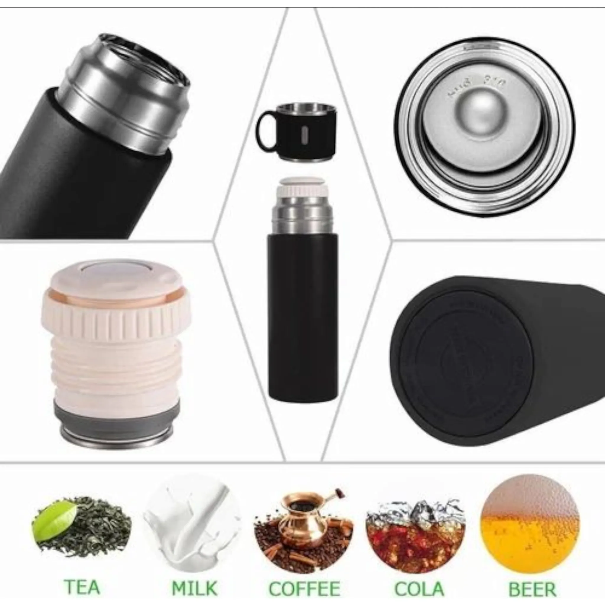 Thermos Travel Coffee Flask 500ml with 3 Cups Stainless Steel XBOT150