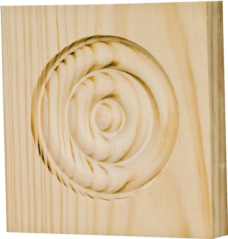 Waddell RTB35OAK Trim Block, 3-3/4 in H, 3-3/4 in W, Rosette Pattern, Oak Wood :EA: QUANTITY: 1