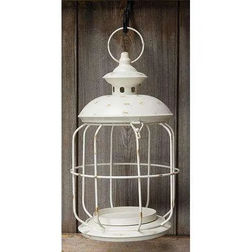 White Birdcage Lantern 14" H