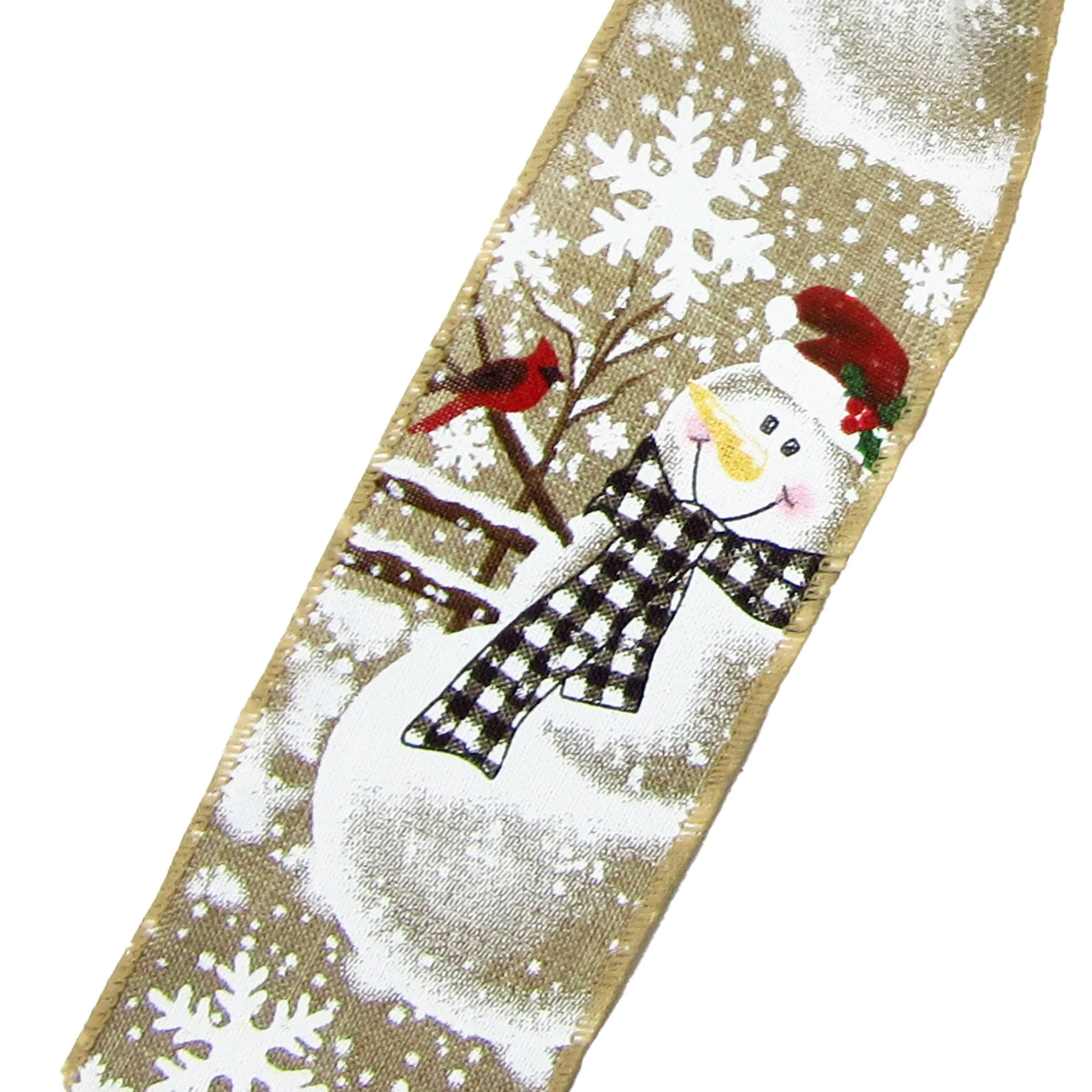 Wired Buffalo Plaid Snowman on Natural Christmas Ribbon (#40-2.5"Wx10Yards)