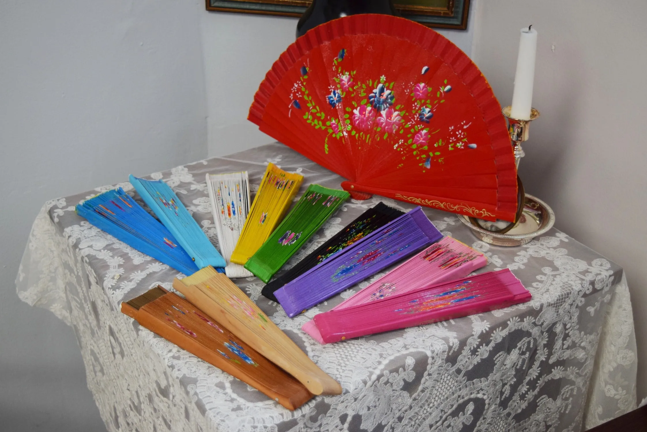 Wooden Hand Fan - Blue