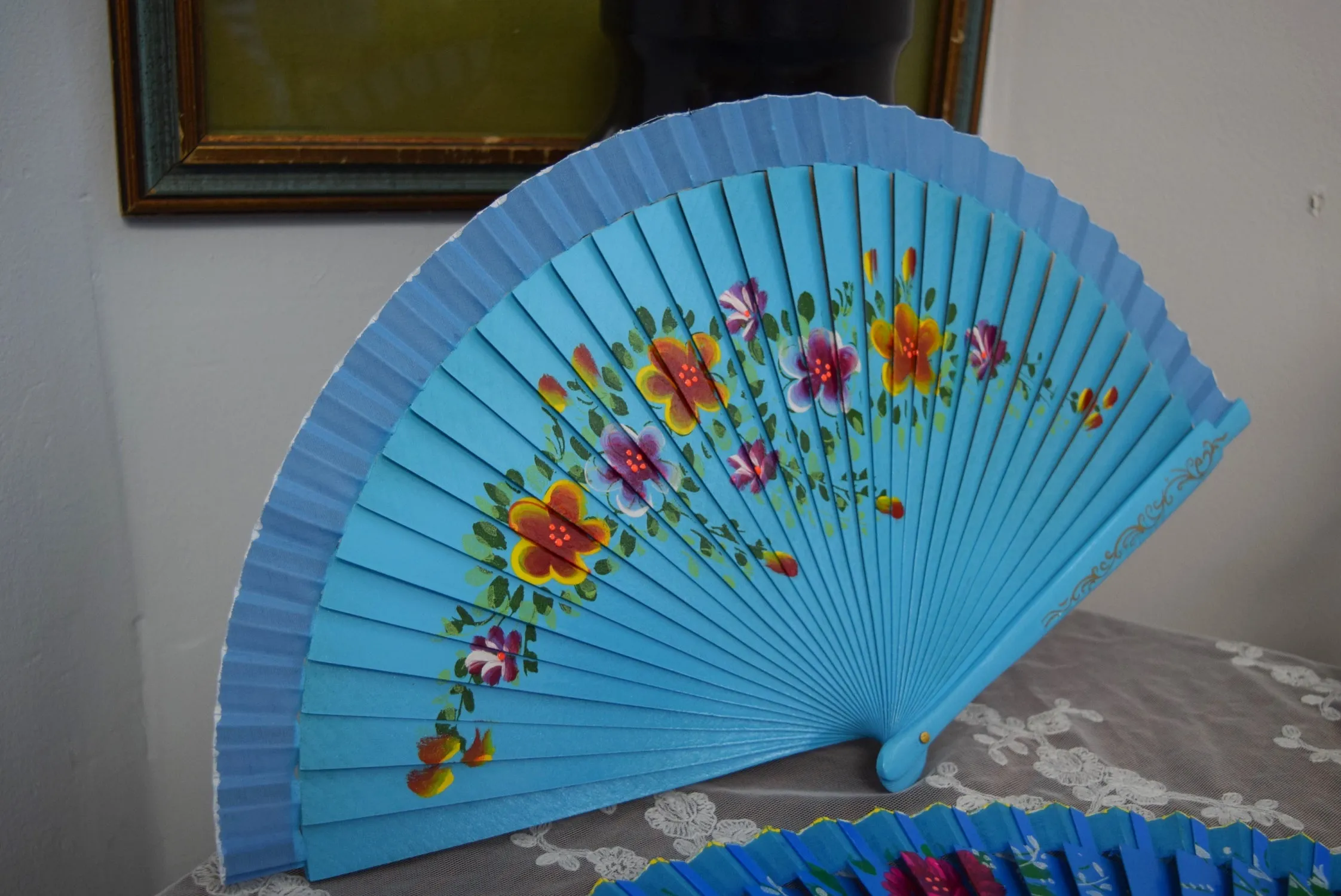 Wooden Hand Fan - Blue